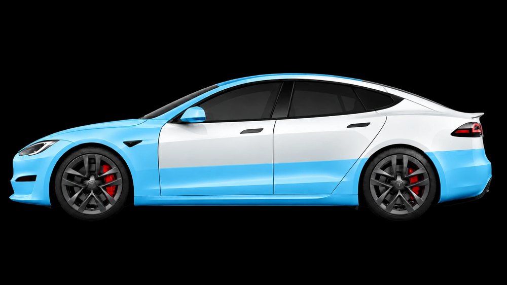 Tesla with track pack paint protection film coverage highlighted